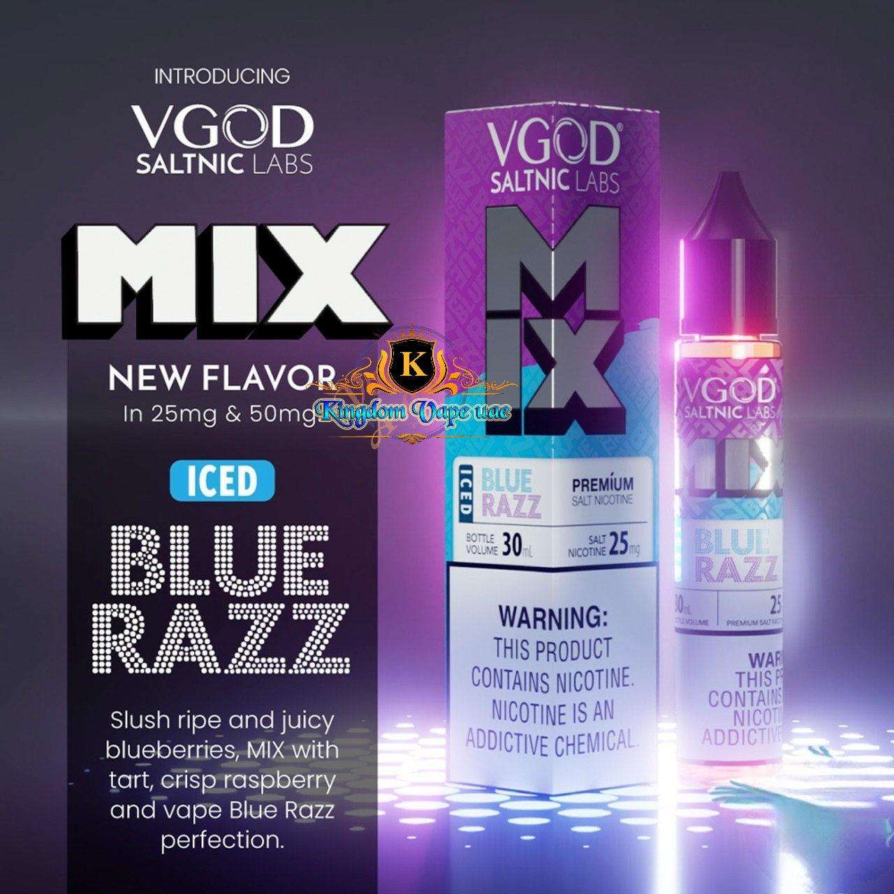 Iced Blue Razz Flavors by VGOD Iced Mix Series 30ml Saltnic25mg